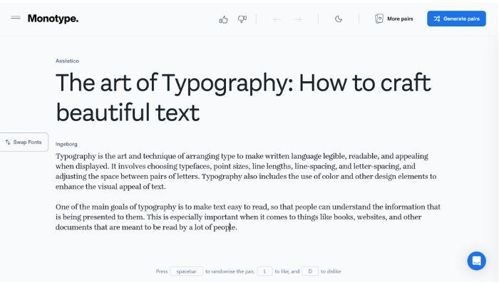 Font pairing generator